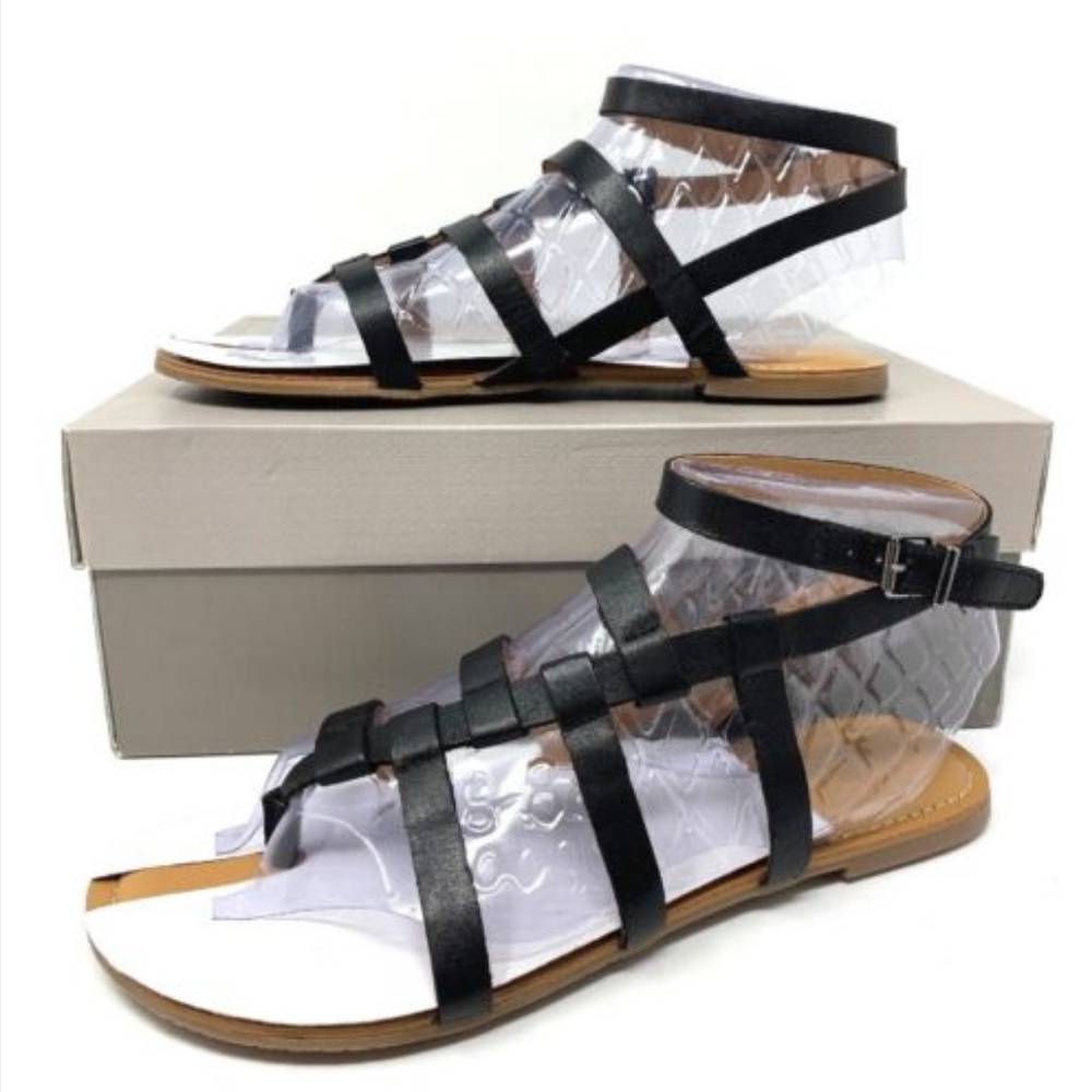 Franco Sarto Black Leather Gladiator Flat Sandals